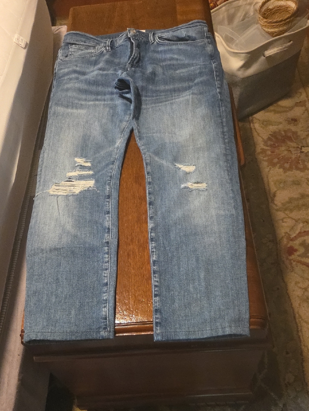 Frame Denim Men's Light Blue Slim Straight Ripped Jeans